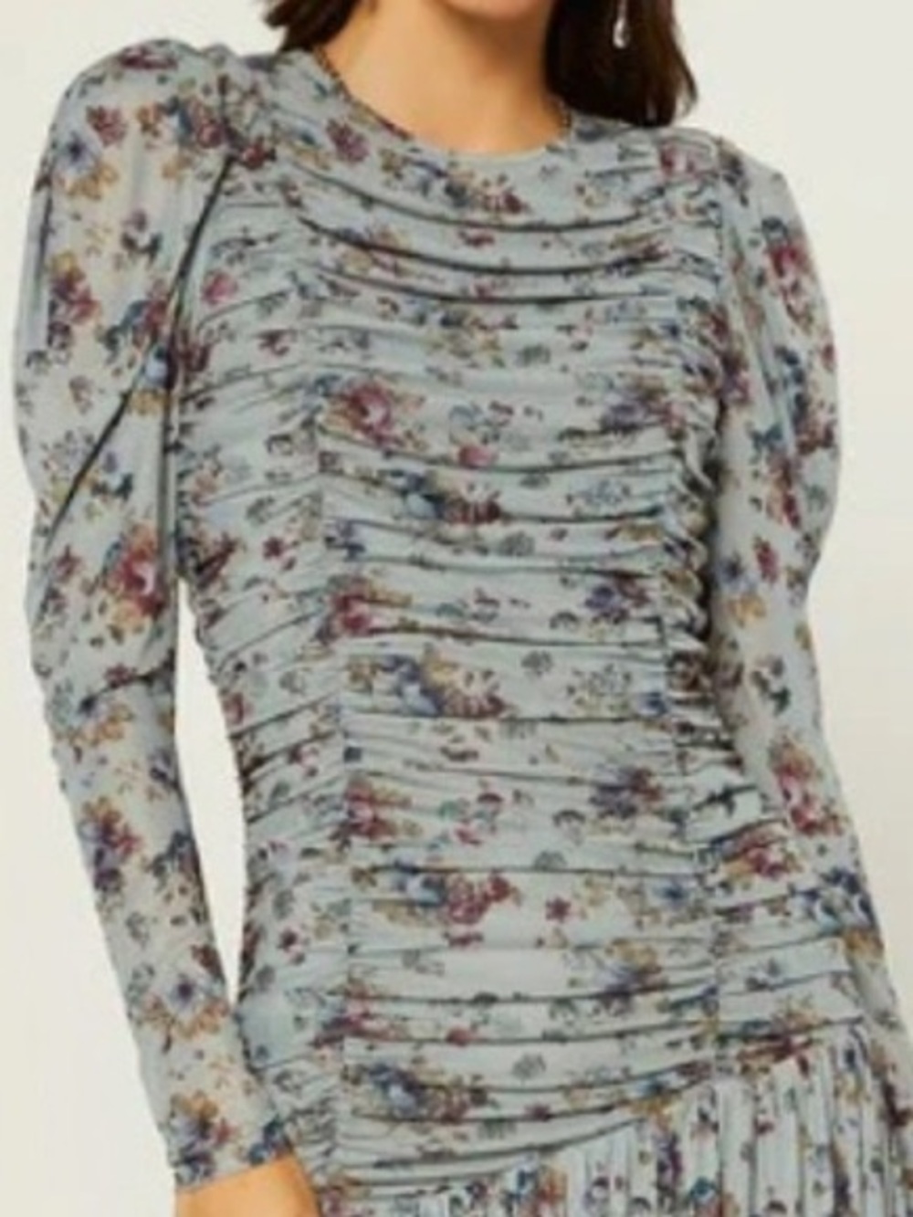 NWT CURRENT AIR Floral Ruched Sage Long-Sleeve Top